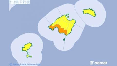 Aemet mantiene activos los avisos amarillo y naranja en el sur de Mallorca